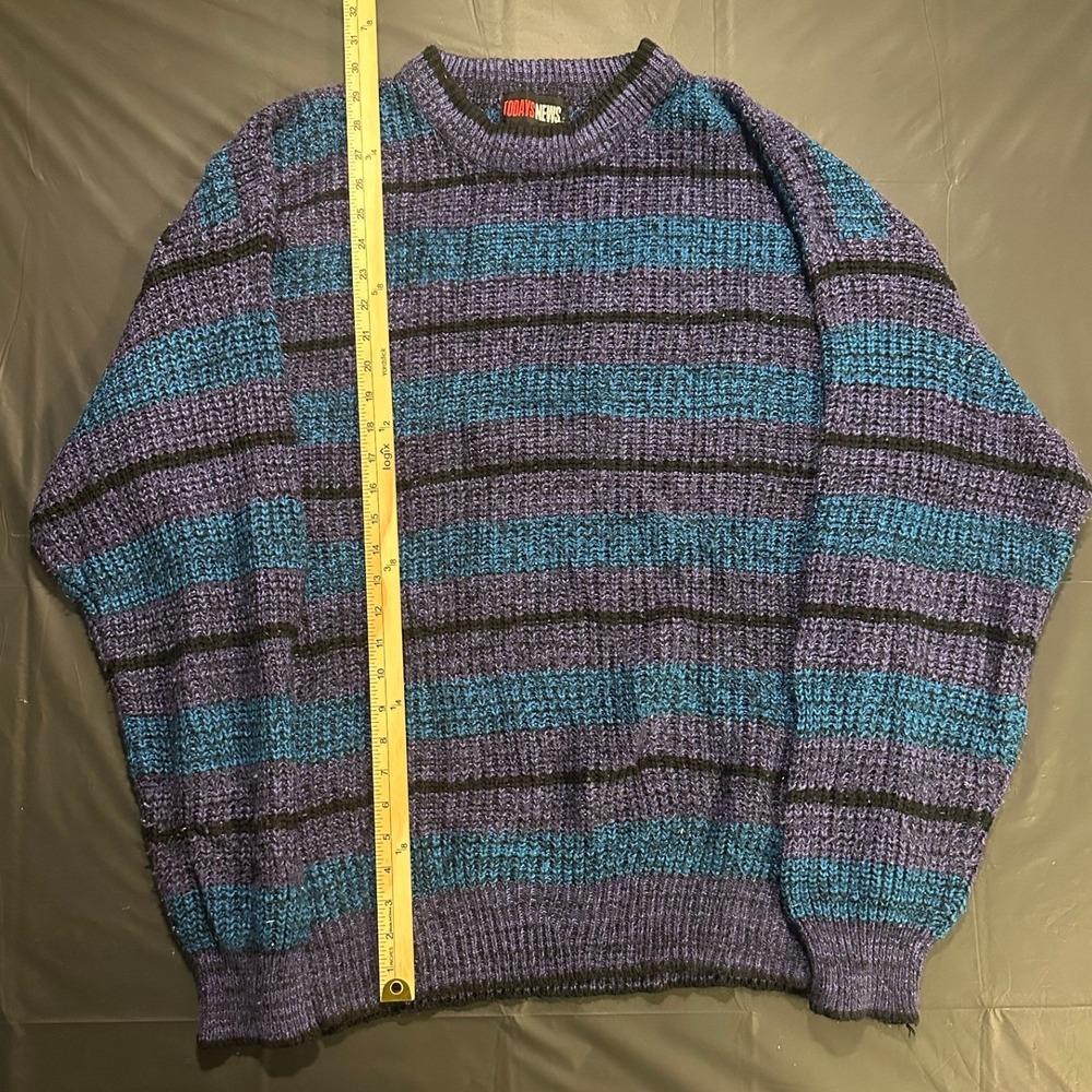 Todays News Vintage Striped Knit Sweater Blue Purple Black Size L